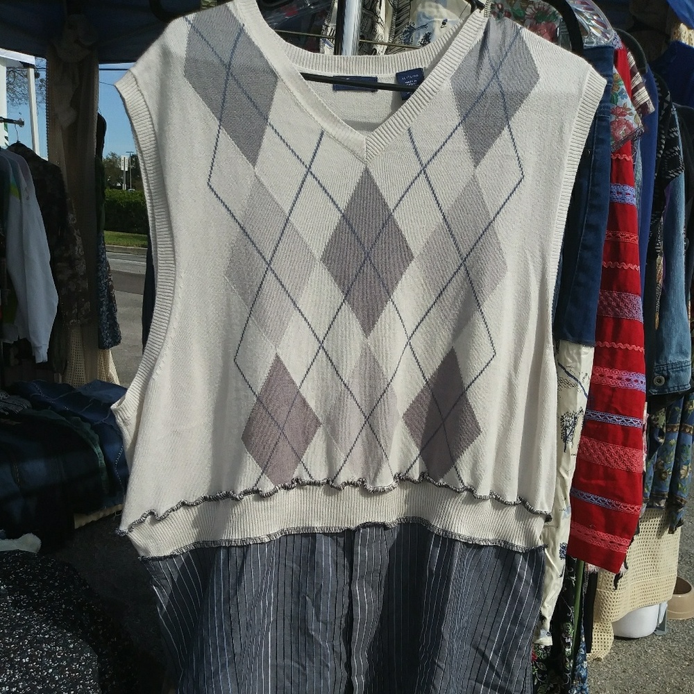 Lagenlook upcycled vest one size shirt top sweater
